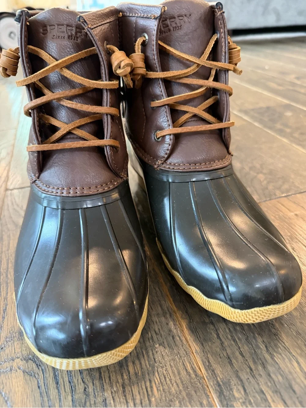 Sperry Two-Tone Brown and Black Duck Boots NWT